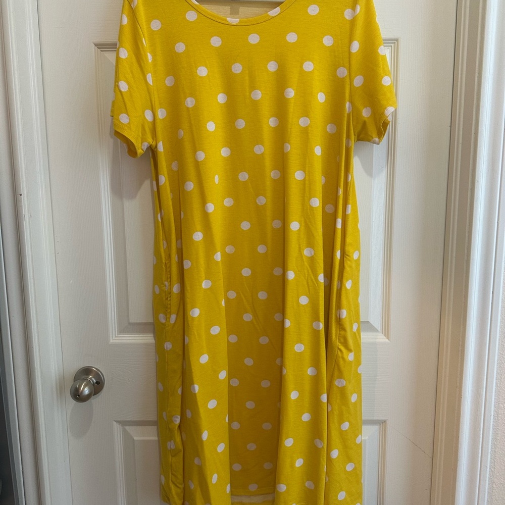 LuLaRoe Yellow and White Polka Dot Midi Dress
